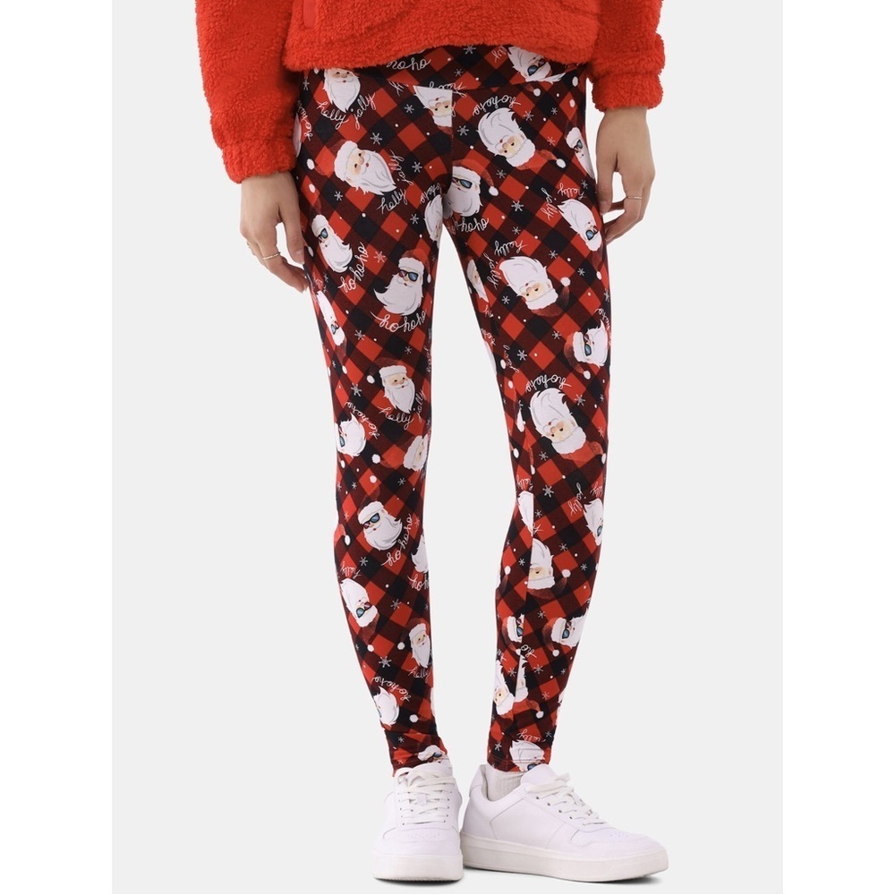No Boundaries Christmas Leggings Size S or M Santa Plaid Print Holiday Stretch